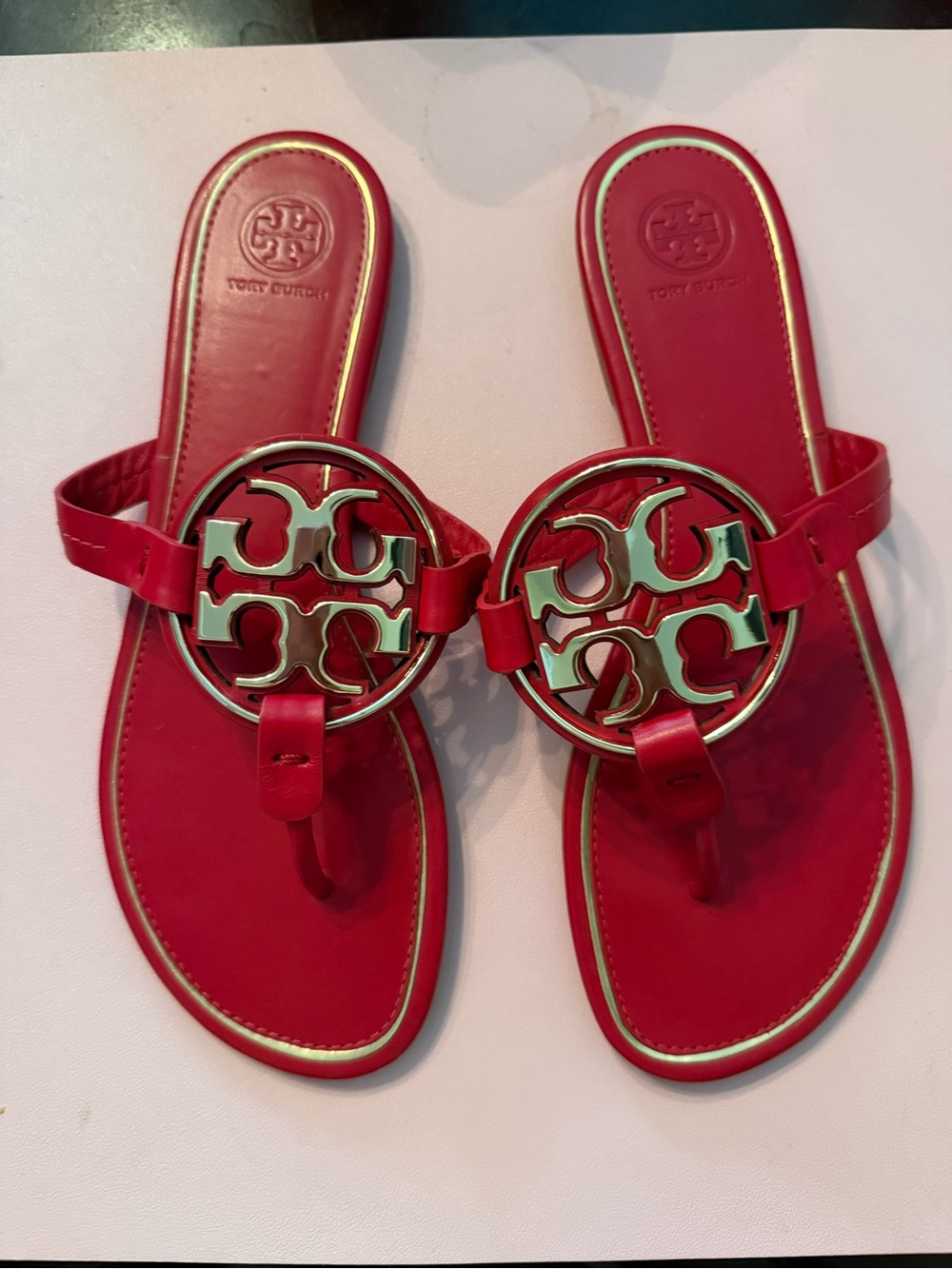Tory Burch Red Logo Circle Thong Sandals